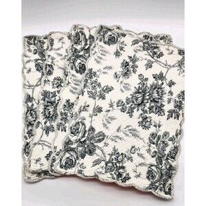 Vntg Victorian Heart Placemat Set (4) Black & Cream Floral Country Kitchen Decor